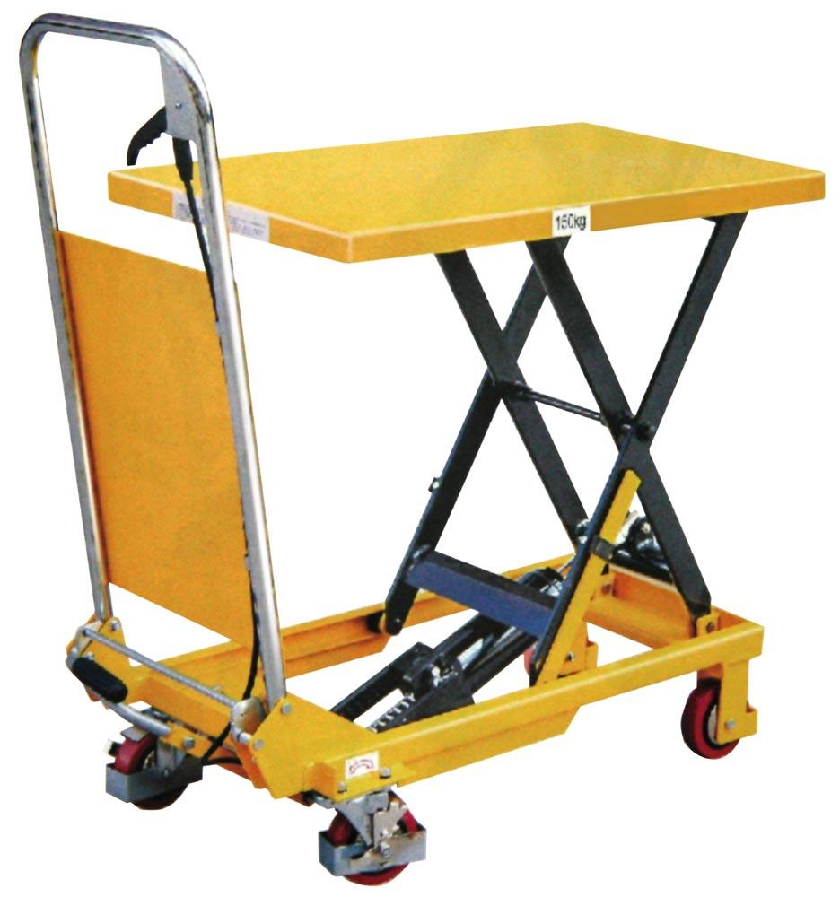Scherenhubtisch, Traglast 150 kg, Hubbereich 225-740 mm, Tischplatte LxB 750x450 mm, Außen-LxBxH 930x450x915 mm, Bereifung PU