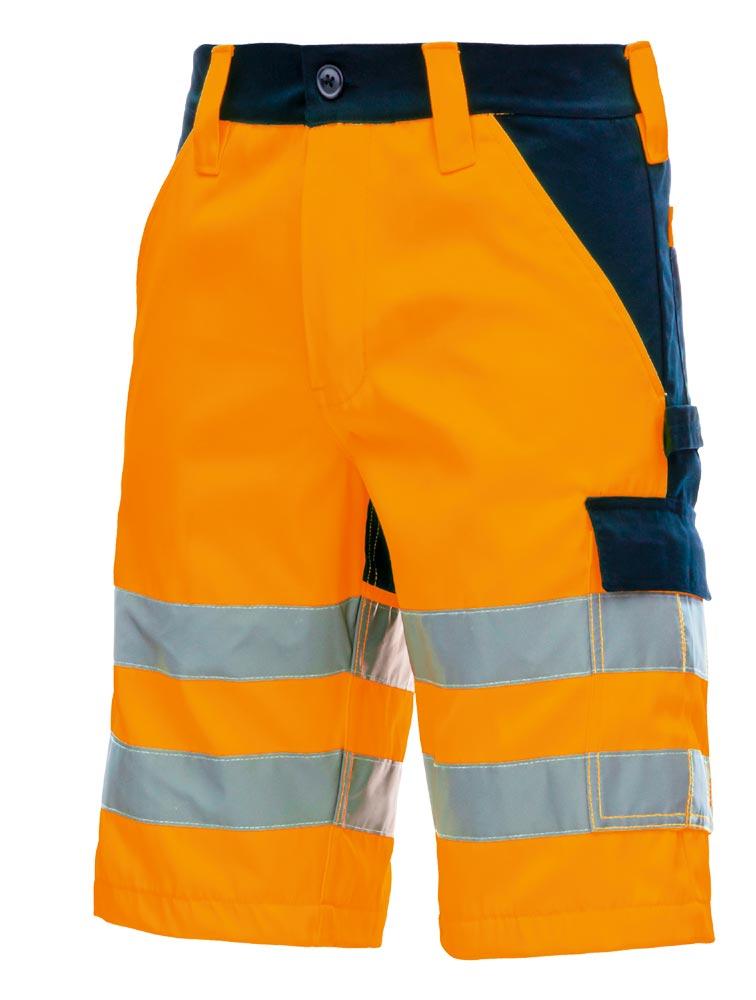MOTION TEX VIZ, Warnschutz - Hose, kurz, neonorange/marineblau, Gr. 54