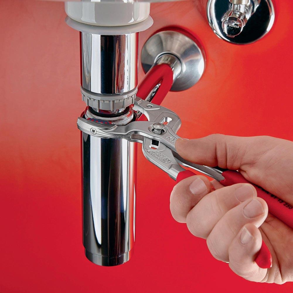 Syphon-/Connectorenzange Länge 250 mm Spannweite 10 - 75 mm verchromt mit Kunststoffbacken Syphon-/Connectorenzange Länge 250 mm Spannweite 10 - 75 mm verchromt mit Kunststoffbacken