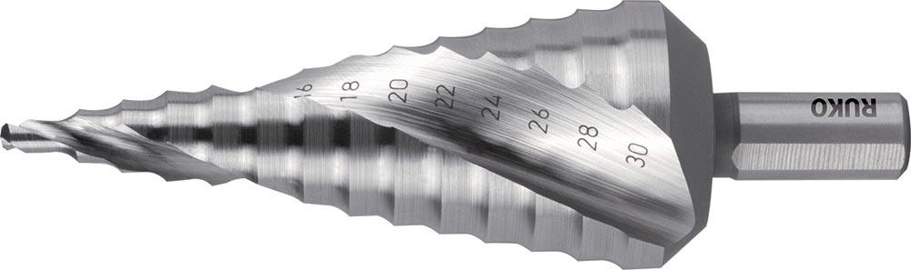 Stufenbohrer Bohrbereich 4 - 30 mm HSS-Co5 spiralgenutet Schneidenanzahl 2 Stufenanzahl 14