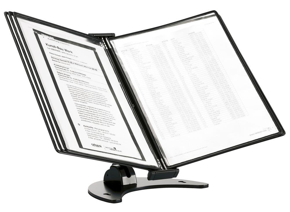 Sichttafel-Tischständer 3-D, 360 Grad drehbar, 10 DIN A4 PP-Tafeln, schwarz, Gewicht 2,2 kg