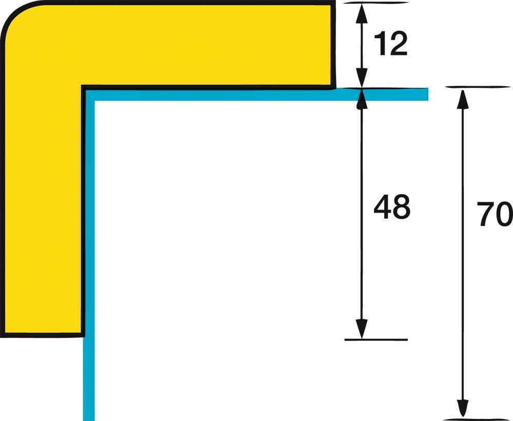 Eckschutzprofil, Winkelform, BxH 60x60 mm, mit Edelstahlrücken, gelb/schwarz, Länge 1000 mm