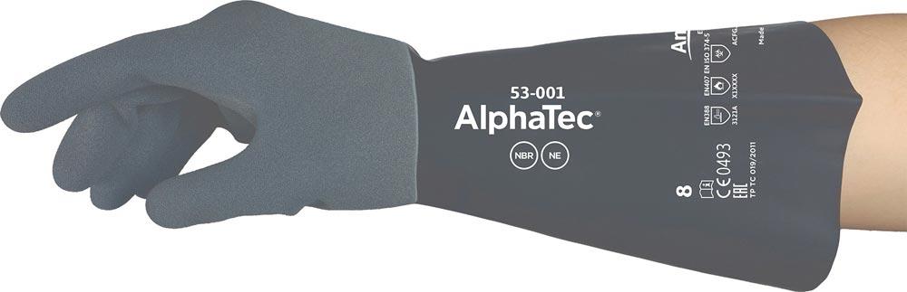 Chemiehandschuhe AlphaTec 53-001 Größe 10 grau/schwarz EN 388, EN 374, EN 407 PSA-Kategorie III 6 Paar