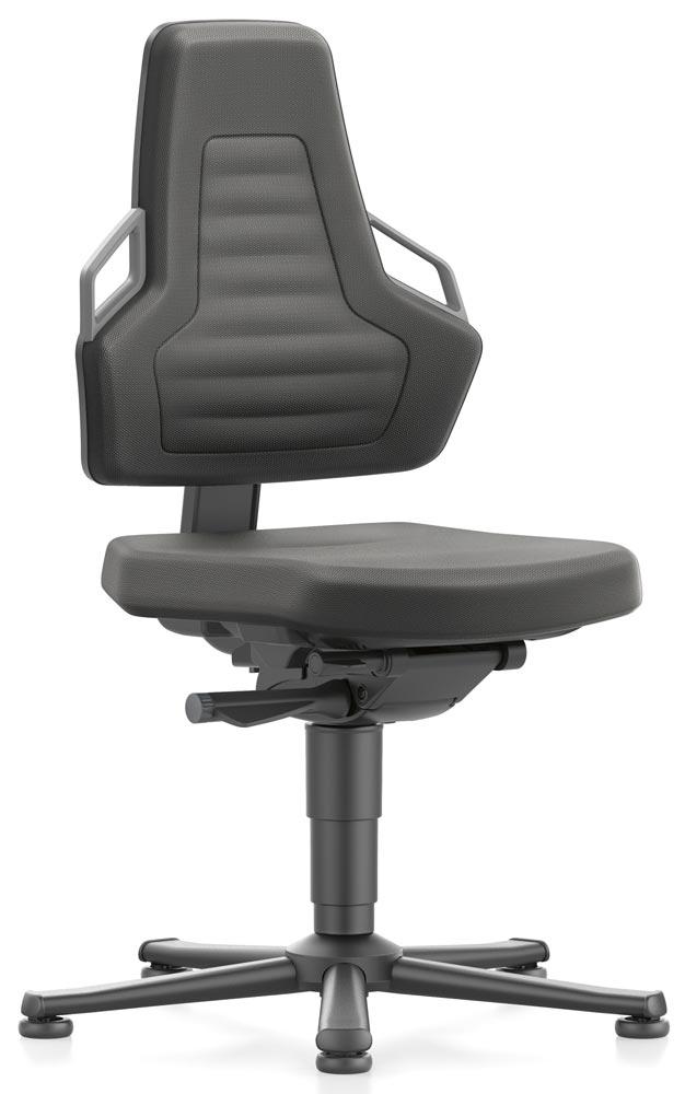 Arbeitsdrehstuhl mit autom. Gewichtregulierung, Sitz Supertec schwarz, Griffe grau, Gleiter, Sitz Höhe 450-600 mm