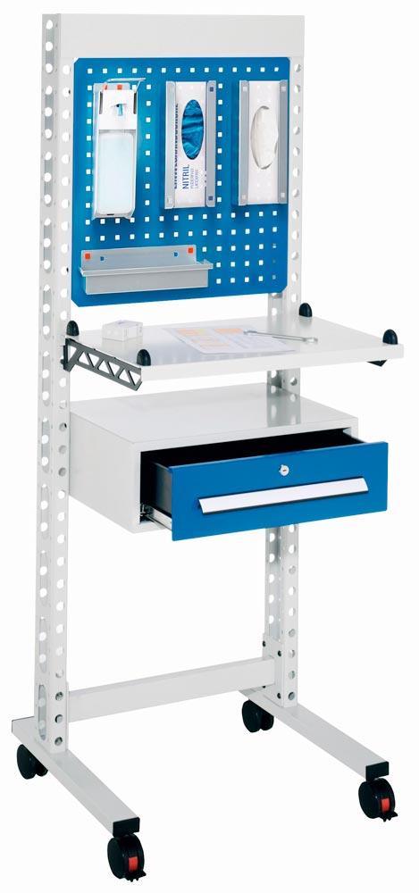 Hygiene Station, BxT 670x400 mm, Modell 1, mit Füssen, RAL5010 enzianblau/RAL7016 anthrazitgrau