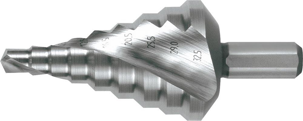 Stufenbohrer Bohrbereich 6,5 - 32,5 mm HSS spiralgenutet Schneidenanzahl 2 Stufenanzahl 9