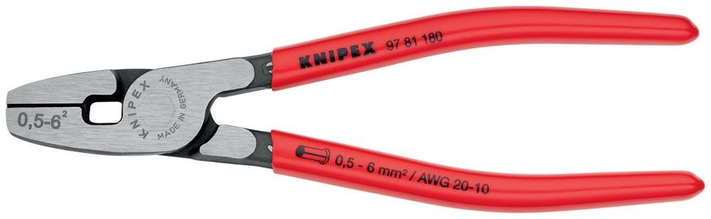 Aderendhülsenzange Gesamtlänge 180 mm 0,5 - 6,0 (AWG 20 - 10) mm poliert Kunststoffüberzug für Aderendhülsen