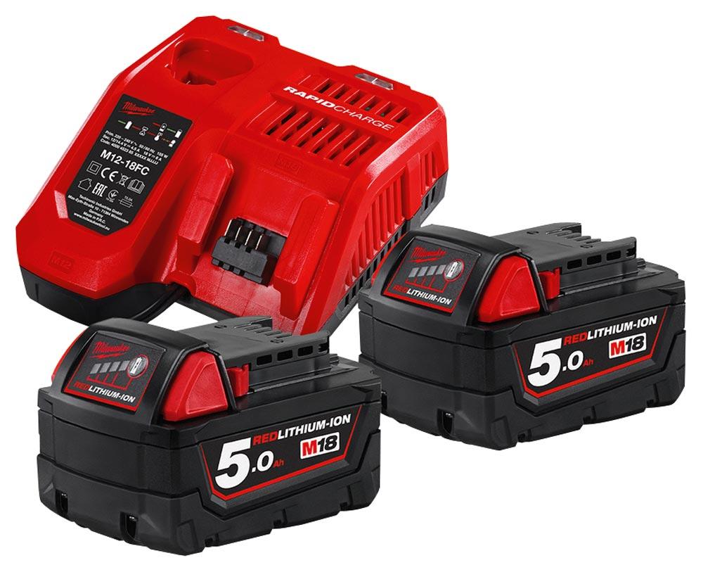 MILWAUKEE  Starter-Set 18 V mit 2 x 5,0 Ah Akku-Pack u. Schnellladegerät