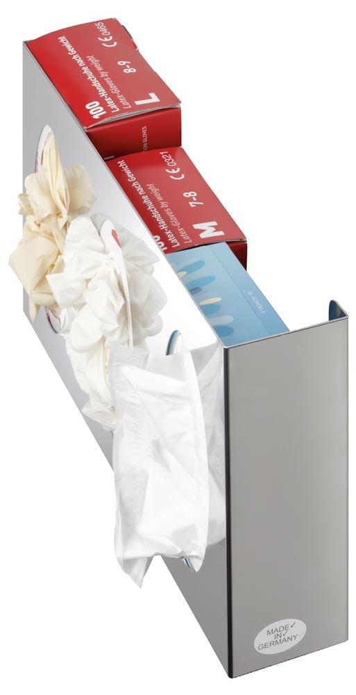 Edelstahl Wandspender, 3-fach für Handschuhboxen, geschlossen, 250x380x80 mm, inkl. Befestigungsmaterial