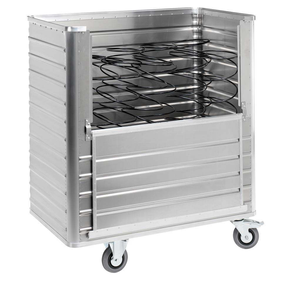 Alu-Kastenwagen mit halb abklappbarer Längswand, glatte Oberfläche, LxBxH 1280x730x1430 mm