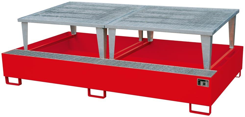 Auffangwanne, Stahl, Auffangvolumen 1000 l, BxTxH 2650x1460x863 mm, mit Abfüllaufsatz, RAL 3000