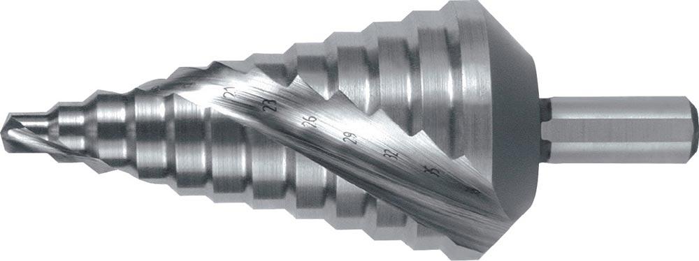 Stufenbohrer Bohrbereich 6-38 mm HSS spiralgenutet Schneidenanzahl 2 Stufenanzahl 12