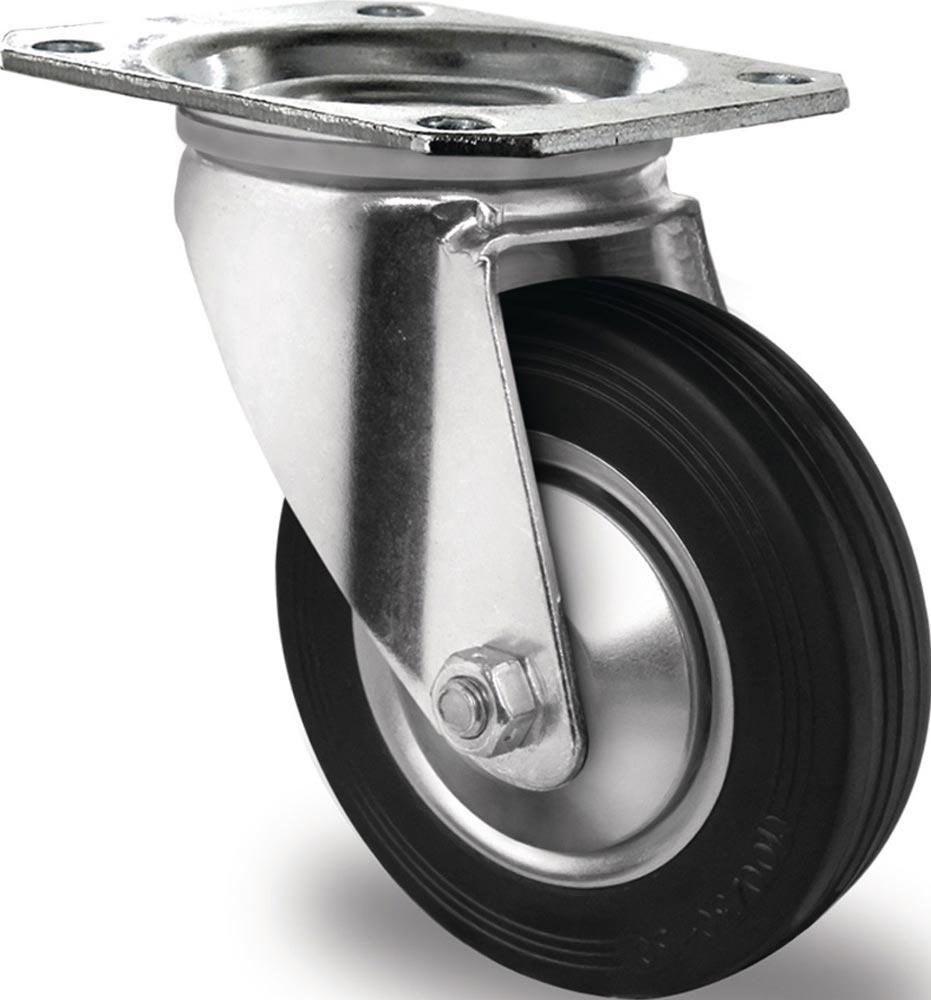 Lenkrolle Rad-Ø 200 mm Tragfähigkeit 205 kg Vollgummi Platte L135xB110 mm