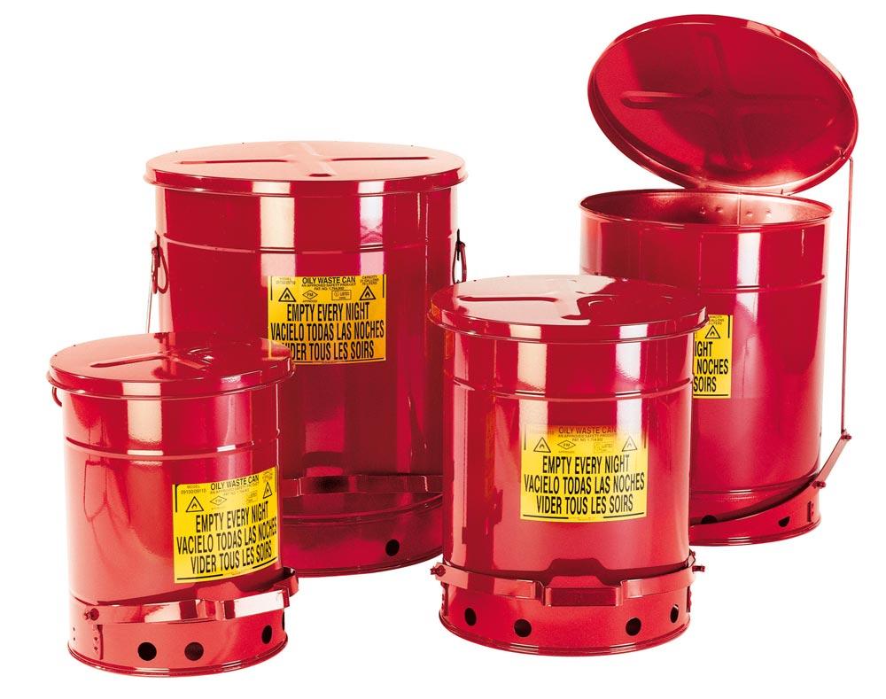 Entsorgungsbehälter aus Stahl, Volumen 52 Liter, Farbe rot, Durchm.xH 408x514 mm, mit Fußpedal