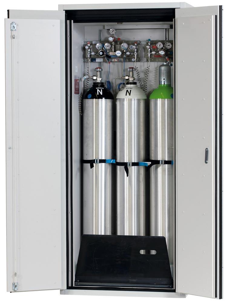 Druckgasflaschenschrank, 90 Min. feuerwiderstandsfähig, für 3x50-l-Flaschen, BxTxH 900x615x2050 mm, RAL 7035