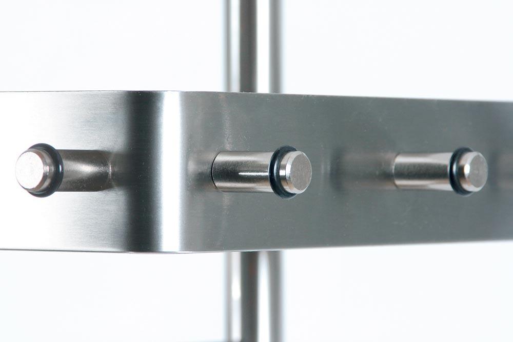Garderobenständer, BxTxH 400x400x1760 mm, 16 Kleiderhaken, Stange für Kleiderbügel, Schirmständer, Edelstahl, Bodenplatte aus Stahl pulverbesch.