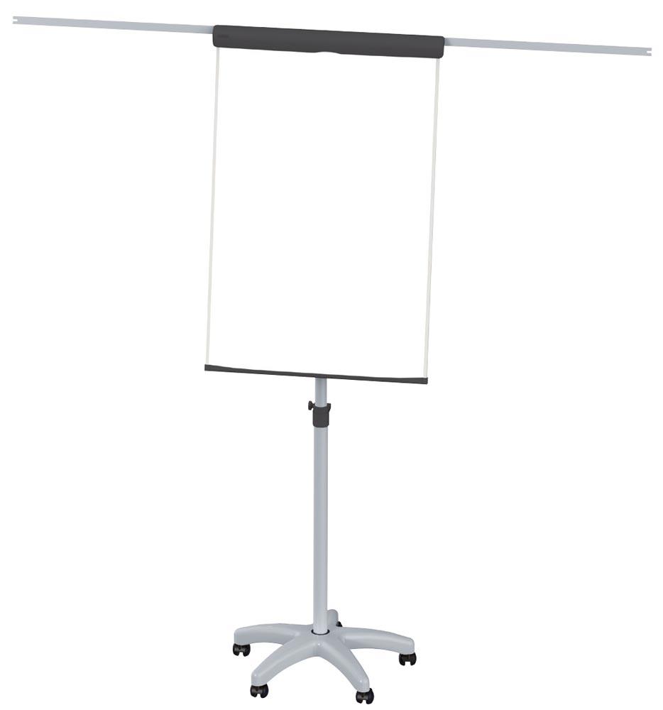 Flipchart, Tafel BxH 660x970 mm, Oberfl. Stahlblech, Höhenverst. 1780-1960 mm, 2 seitl. ausklappb. S eitenarme, Sternfuß, fahrbar, grau