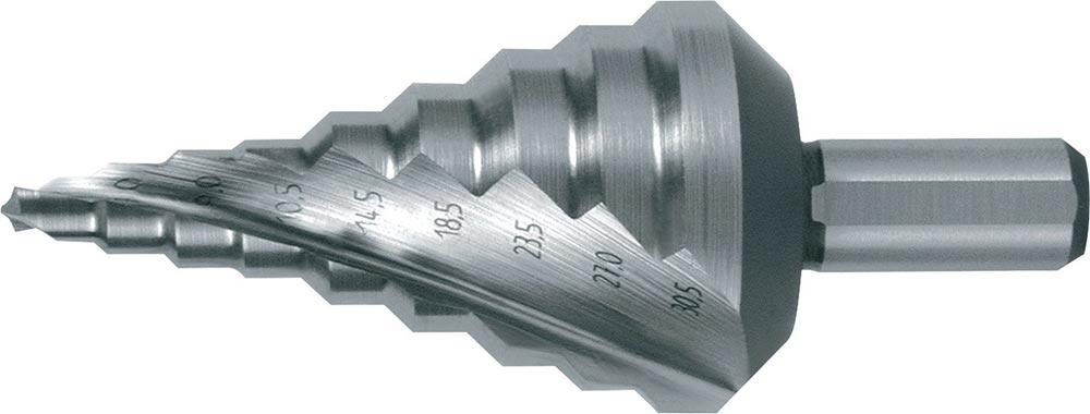 Stufenbohrer Bohrbereich 5,3 - 30,5 mm HSS spiralgenutet Schneidenanzahl 2 Stufenanzahl 9