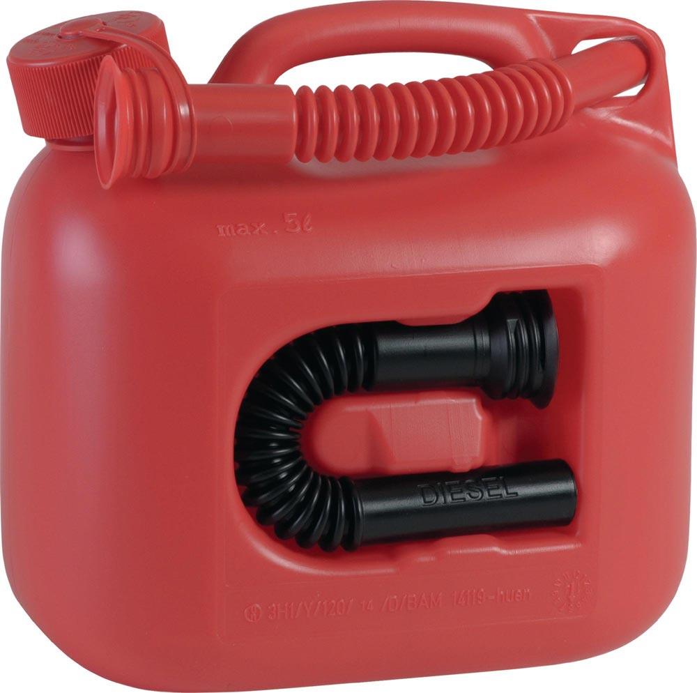 Kraftstoffkanister PREMIUM 5 l rot 2 Auslaufrohre L265xB147xH247mm