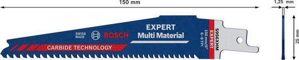 Säbelsägeblatt Expert Multimaterial Länge 150 mm Breite 25 mm Zahnteilung TPI 6-8 3-4 mm S-Schaft 1 Stück / Karte