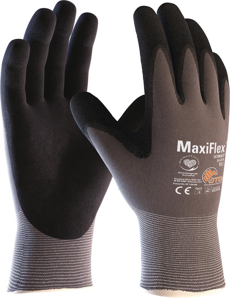 Handschuhe MaxiFlex® Ultimate™ 34-874 Größe 7 grau/schwarz Nylon m.Nitrilmikroschaum EN 388 PSA-Kategorie II