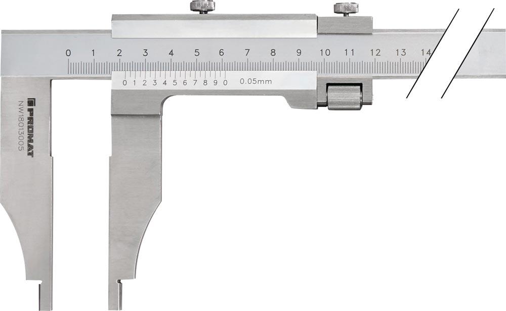 Werkstattmessschieber DIN 862 250 mm mit Messerspitzen Schnabellänge 75 mm