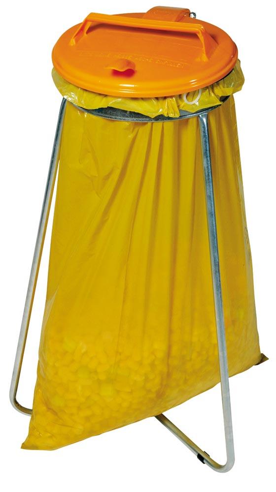 Müllsackständer für 1 x 120-l-Müllsack, mit Klemmring, stationär, mit gelbem Kunststoffdeckel, BxTxH 500x500x900 mm
