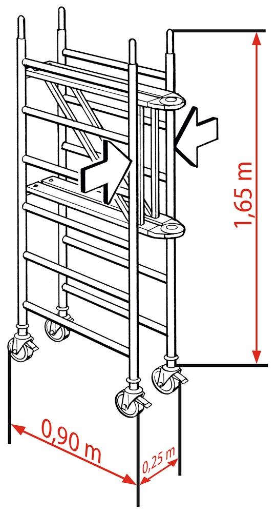 Fahrgerüst, klappbar, Arbeitsfläche 1900x650 mm, Standhöhe 6750 mm, Gerüsthöhe 7990 mm