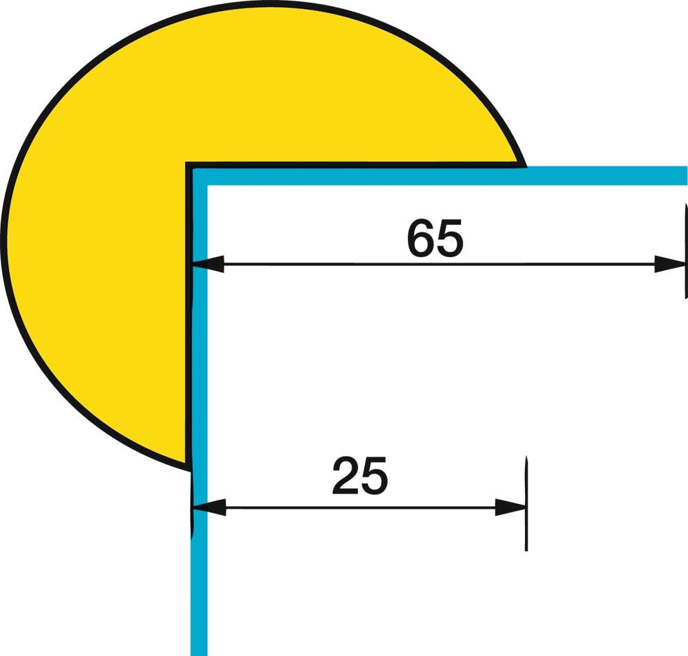 Eckschutzprofil, Kreis, BxH 40x40 mm, mit Edelstahlrücken, gelb/schwarz, Länge 1000 mm