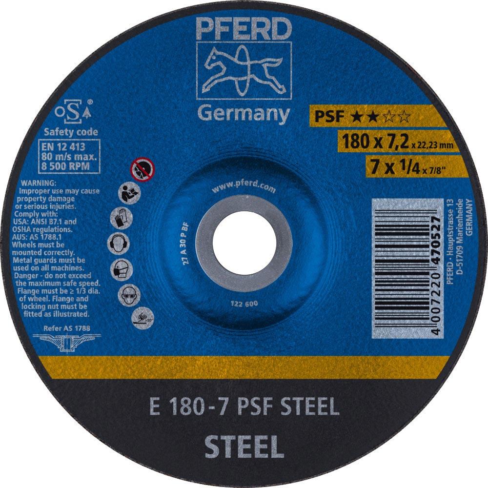 Schruppscheibe PSF STEEL D180xS7,2mm gekröpft Stahl Bohrung 22,23 mm