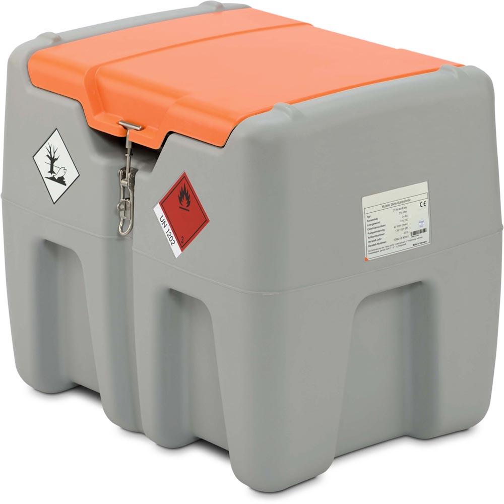 Mobile Dieseltankstation, Vol. 210 l, mit Klappdeckel, Elektropumpe 12 V, 30 l/min und Automatik-Zapfpistole