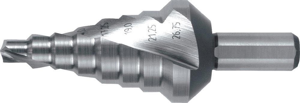Stufenbohrer Bohrbereich 6-26,75 mm HSS spiralgenutet Schneidenanzahl 2 Stufenanzahl 8