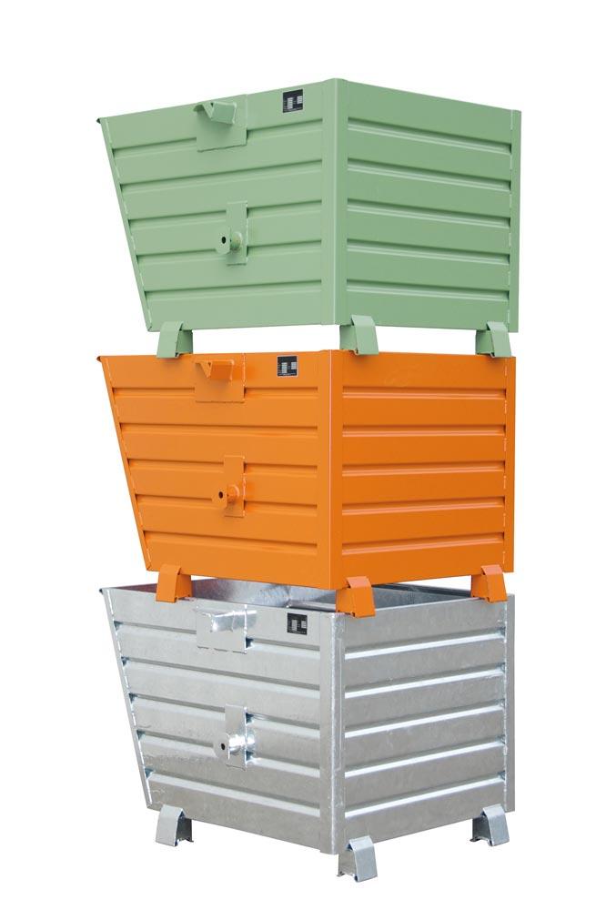 Stapel-Muldenkippbehälter, Volumen 0,3 cbm, LxBxH 800x600x600 mm, Traglast 500 kg, RAL 3000 feuerrot