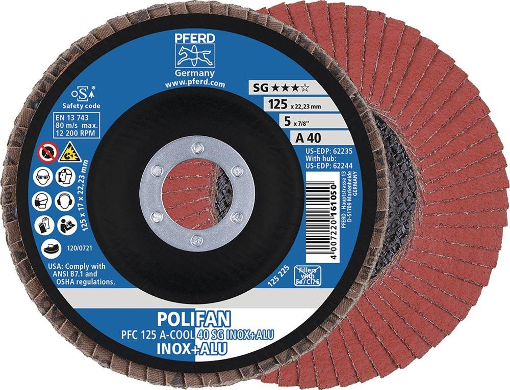 Fächerscheibe POLIFAN A-COOL SG INOX+ALU Ø 125 mm Körnung 80 flach INOX/Aluminium Normalkorund