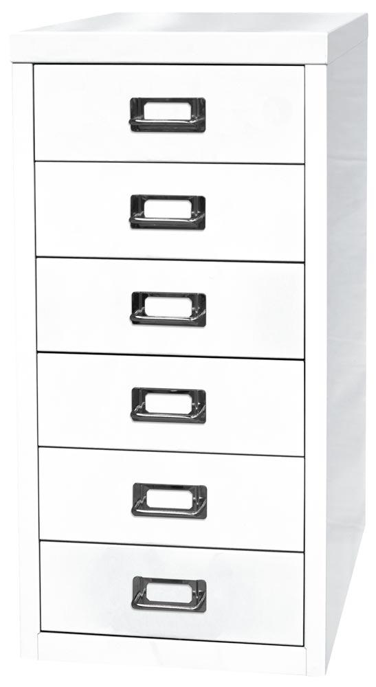 Büro-Schubladenschrank, BxTxH 279x380x590 mm, 6 Schubladen 87 mm, DIN A4, verkehrsweiß