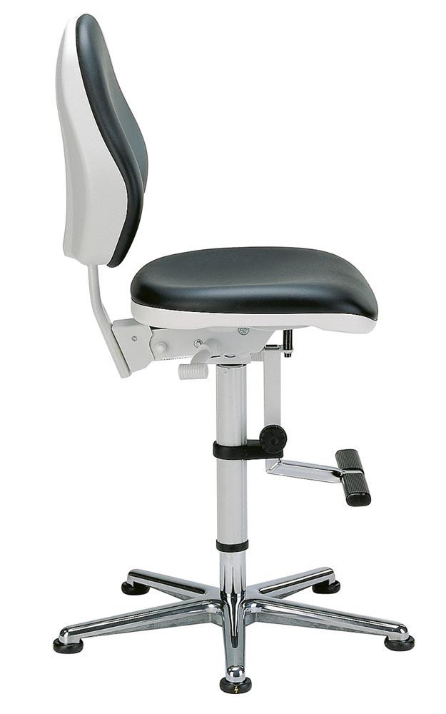 Arbeitsdrehstuhl für Reinraum, Oberfläche Kunstleder schwarz, Rollen, Sitz Höhe 470-610 mm