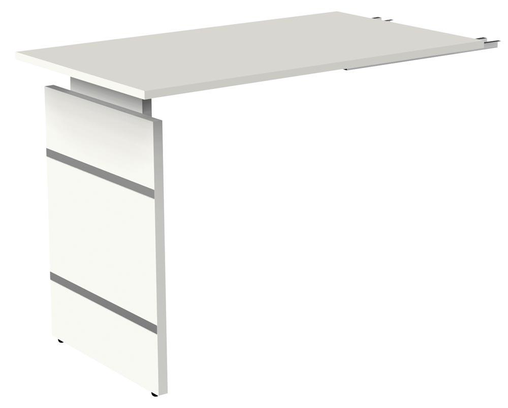 Anbau-Schreibtisch, BxTxH 1000x600x680-760 mm, Wangen-Gestell weiß, Platte weiß, inkl. Kabelkanal