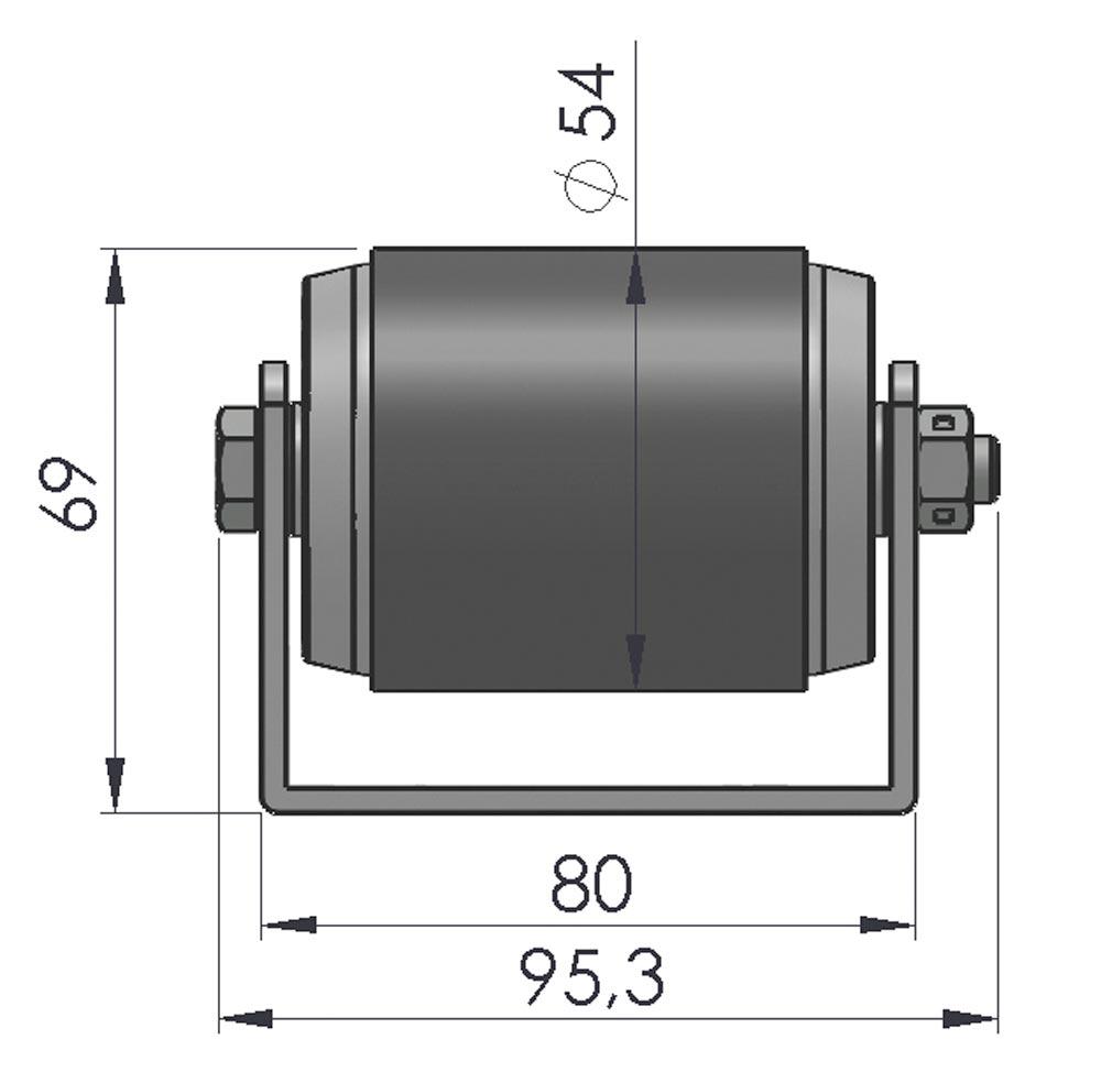 Palettenrollschiene, verzinkt, Profil zweireihig, Rolle mit PVC-Belag, Durchm. 54 mm, Traglast 160 kg, Bauhöhe 69 mm, Achsabstand 104 mm