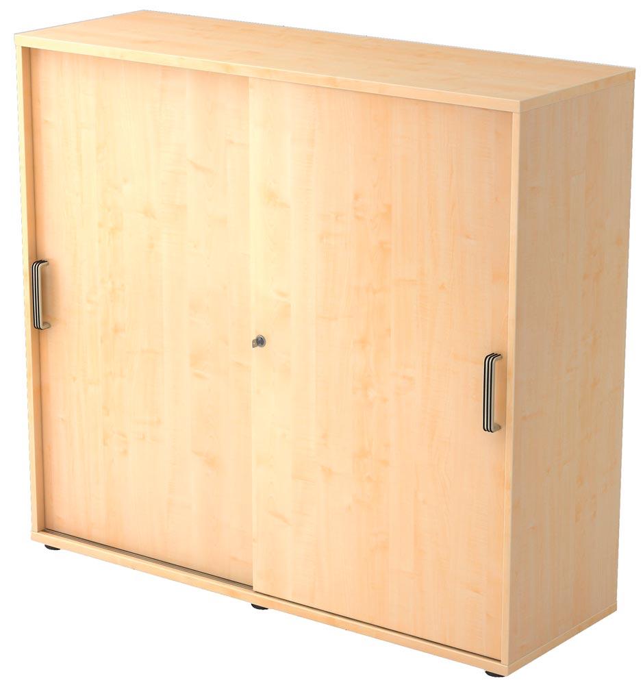 Büro-Schiebetürenschrank, BxTxH 1200x400x1100 mm, 3 OH, 2 Böden, Schloss, ahorn