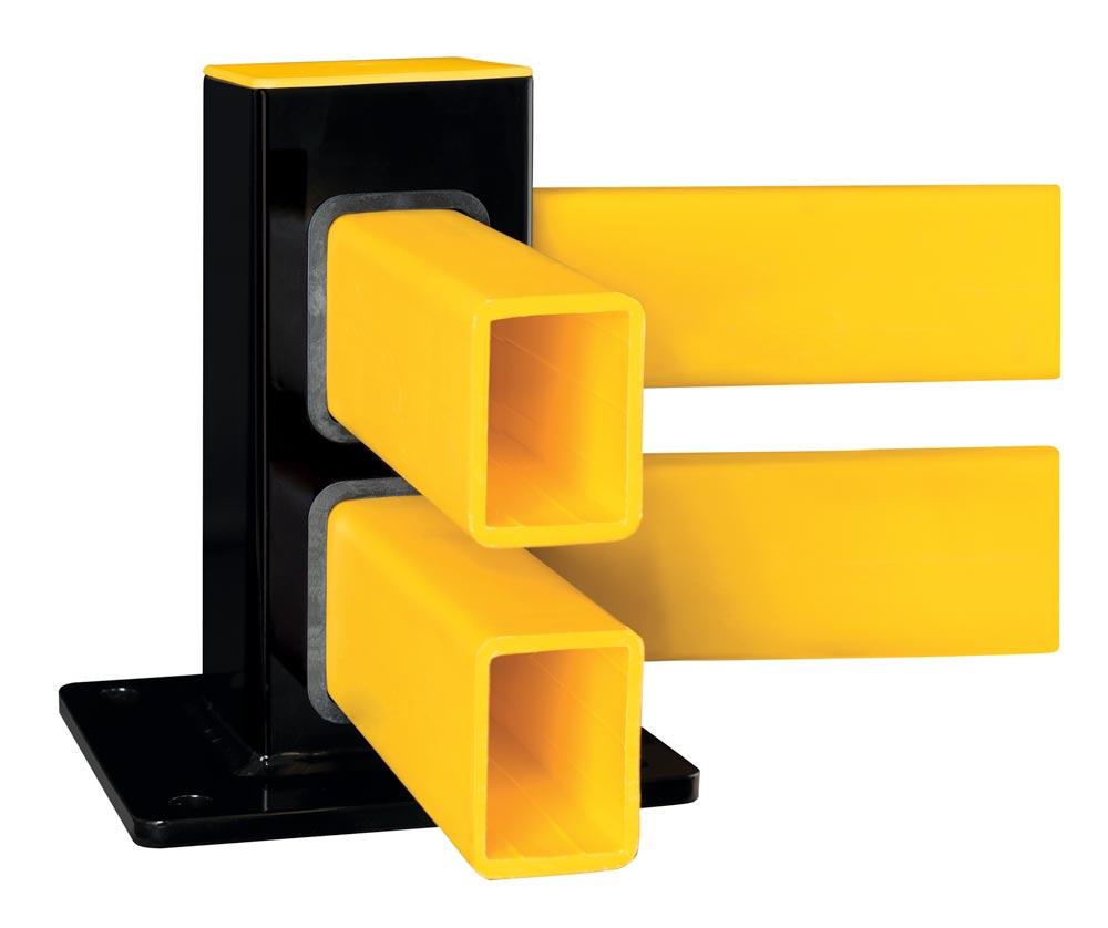 Hybrid-Rammschutz-Bodenbarriere, Stahl-Eckpfosten 90, 100x100 mm, schwarz, Höhe 255 mm