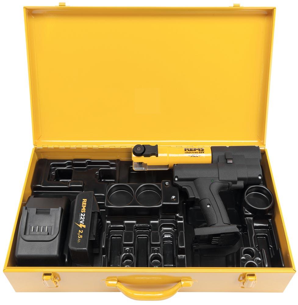 REMS Akku Pressmaschine 22 V Li-Ion inkl. Akku im Stahlblechkasten Mini-Press ACC 22 V Basic-Pack
