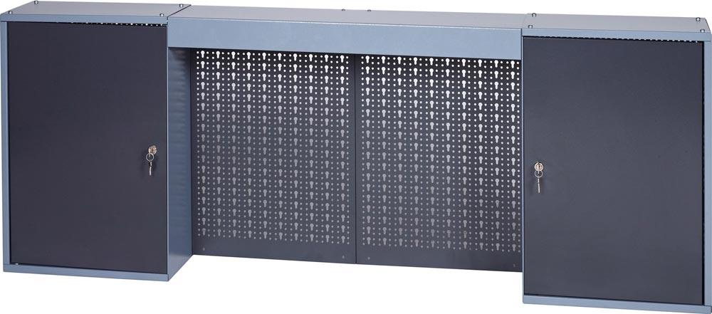 Werkzeugschrank H600xB1600xT200mm hammerschlagsilber anthrazit 4 Lochrückwände, 2 Türen