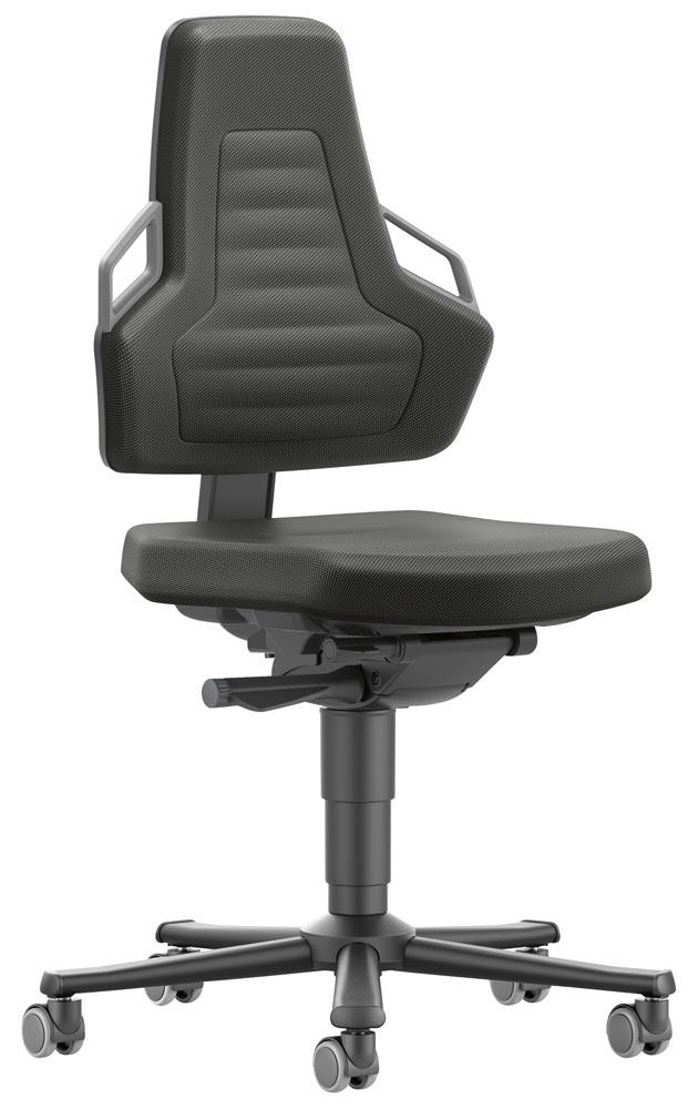Arbeitsdrehstuhl mit autom. Gewichtregulierung, Sitz Stoff schwarz, Griffe grau, Rollen, Sitz Höhe 450-600 mm