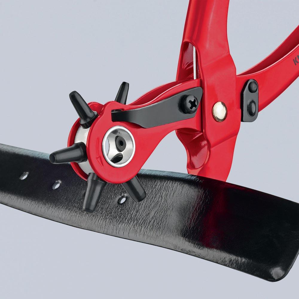 Revolverlochzange Gesamtlänge 220 mm Öffnungsfeder 2 / 2,5 / 3 / 3,5 / 4 und 5 mm rot pulverbeschichtet