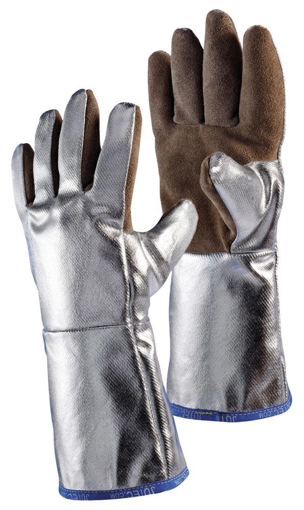 Hitzeschutzhandschuhe 5-Fingerhandschuh 10 braun/silber Spaltleder m.alumin.Preox-Aramidgewebe EN 388, EN 407 PSA-Kategorie III