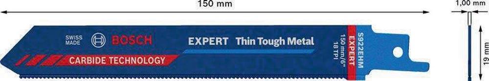 Säbelsägeblatt Expert Thin Tough Metal Länge 150 mm Breite 19 mm Zahnteilung TPI 18 1,4 mm S-Schaft 1 Stück / Karte