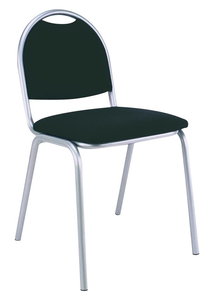 Polsterstuhl, stapelbar, Sitz-BxTxH 420x480x470 mm, Gesamthöhe 865 mm, Bezug schwarz, Gestell alusilber