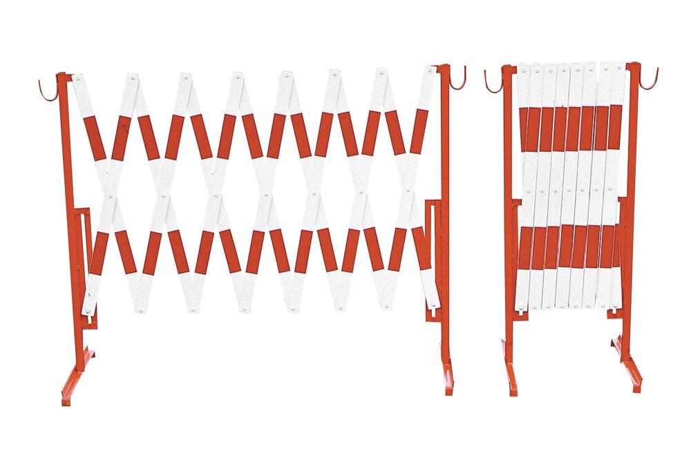 Scherensperrgitter, weiß mit roten Reflexstreifen, Ständer aus Stahlrohr, Stäbe aus Flachstahl 40/5 mm, Höhe 1000 mm, ausziehbar bis 4000 mm