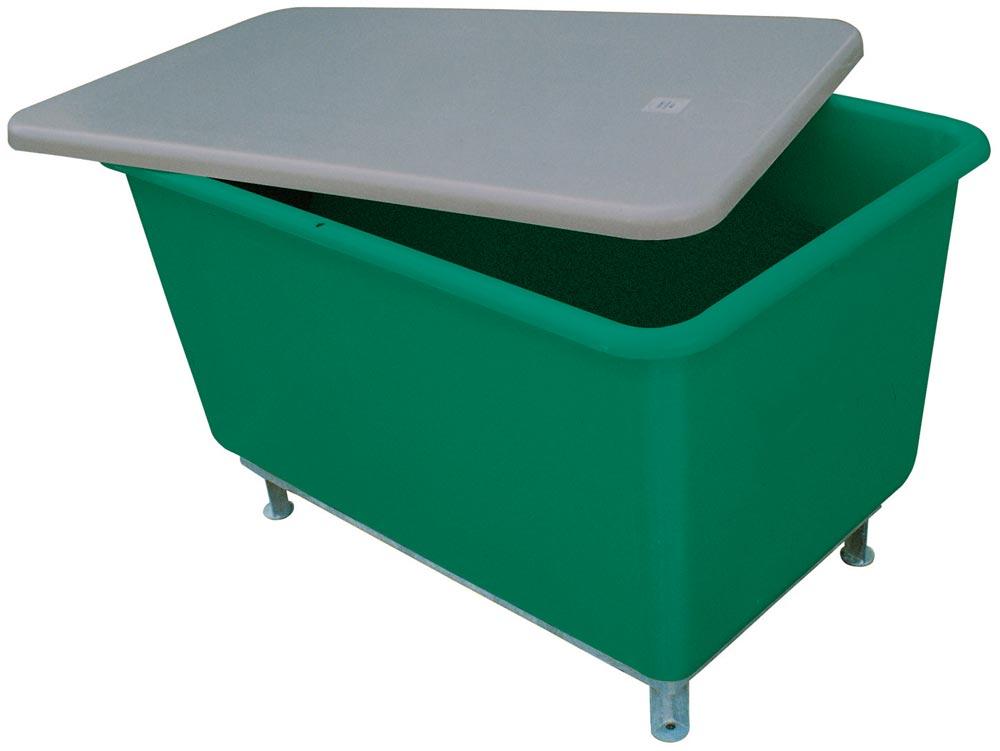 GFK-Rechteckbehälter, mit Staplertaschen, Volumen 2200 l, LxBxH oben auß/inn 2110/1970x1480/1340x930/920 mm, Farbe grün GFK-Rechteckbehälter, mit Staplertaschen, Volumen 2200 l, LxBxH oben auß/inn 2110/1970x1480/1340x930/920 mm, Farbe grün