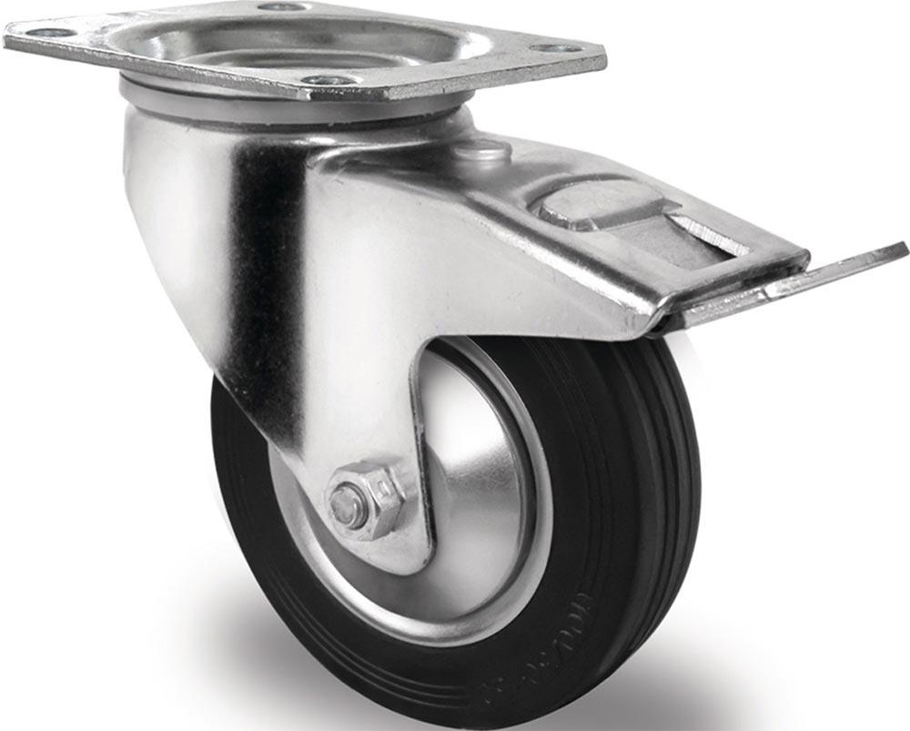 Lenkrolle Rad-Ø 100 mm Tragfähigkeit 75 kg mit Totalfeststeller Vollgummi 105x80mm